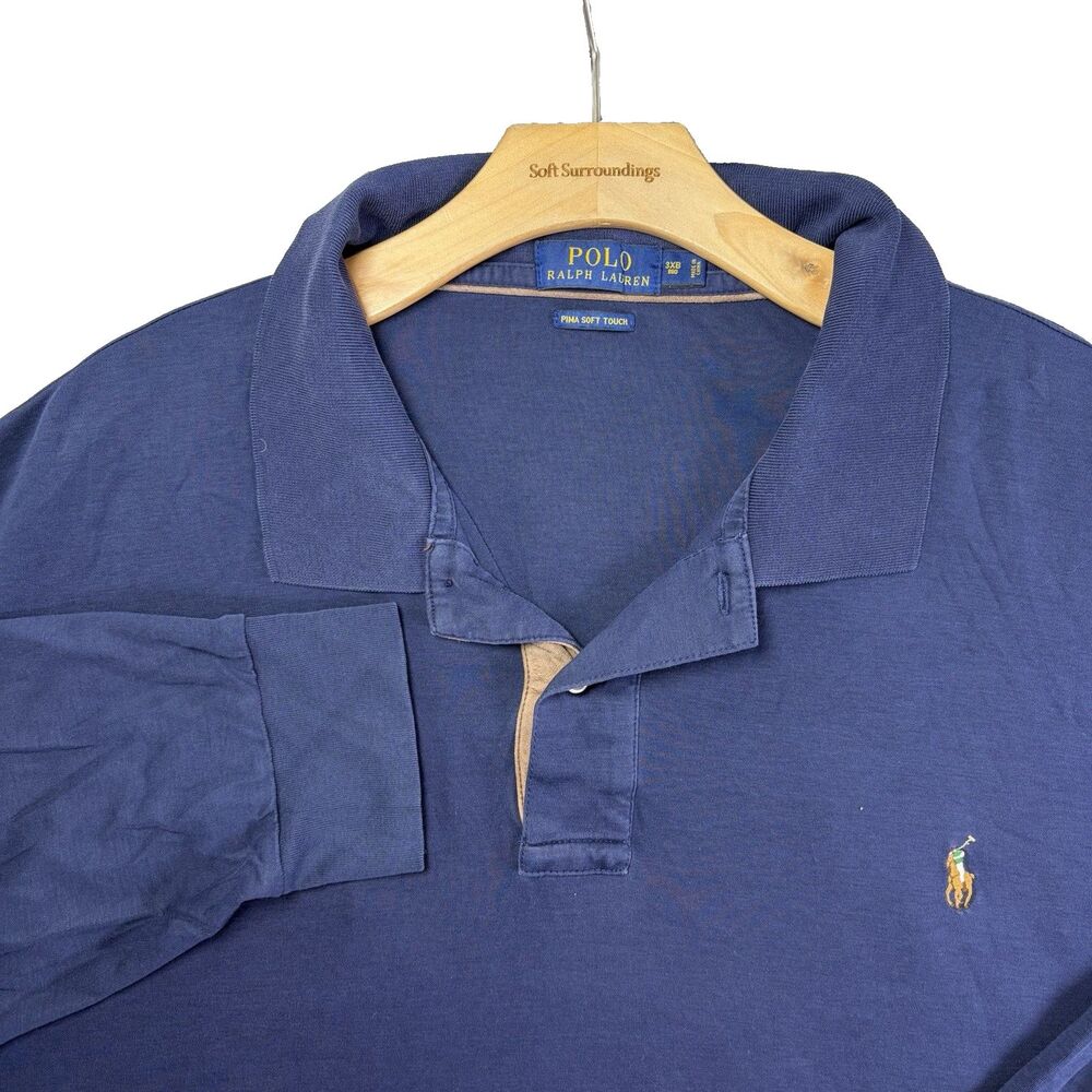Polo Ralph Lauren Pima Soft Touch Polo Shirt Mens 3XB (Big) Long Sleeve Blue